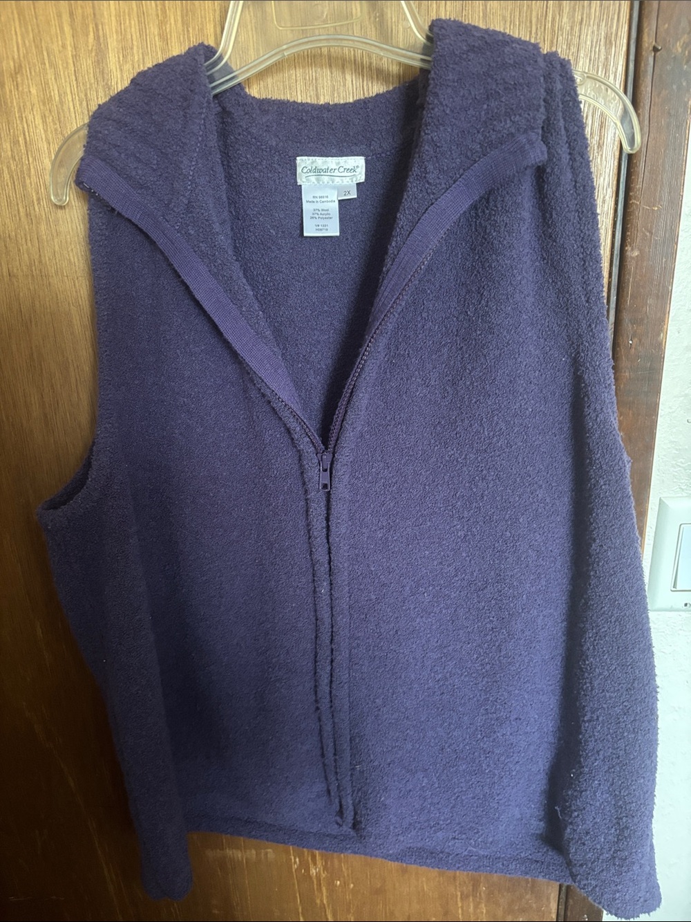 Coldwater Creek Deep Purple Hooded Zip Sweater Vest